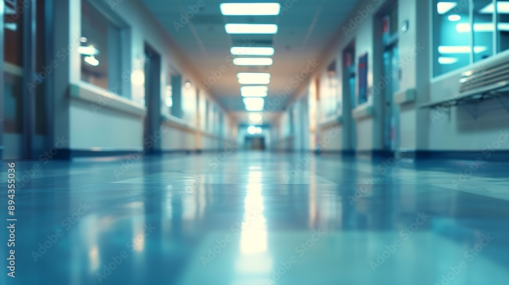 Aufkleber Blur abstract background of corridor in clean hospital Blurred view of aisle in office with light floor Blurry lobby and waiting area in hotel Defocused empty area for event hall in sh : Generative AI