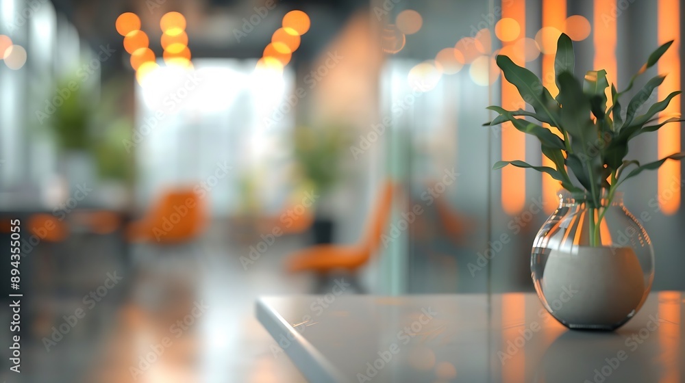 Aufkleber beautiful blurred background of a modern office interior in gray tones with panoramic windows glass 
