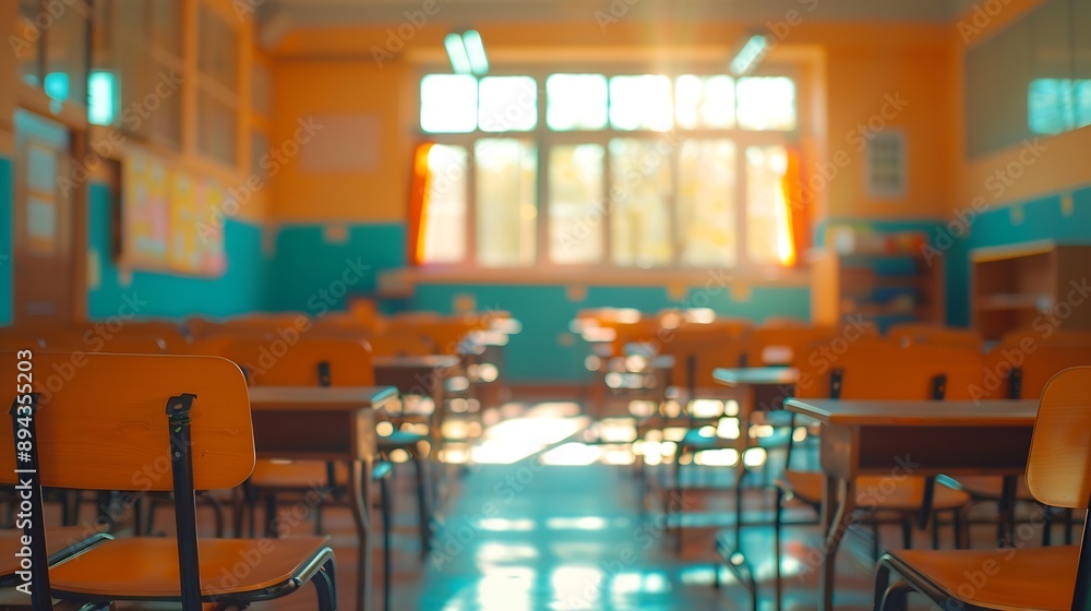 Poster Blurred background of half empty classroom : Generative AI