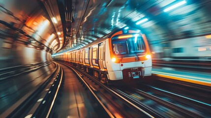 Fototapeta premium Train Speeding Through Tunnel