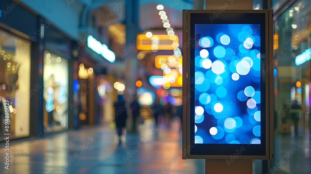 Fototapete advertising digital screen on pillar in shopping mall vertical ooh out of home poster display in ret