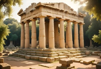 Obraz premium Old historic elements of an ancient structure on a hill. Ancient columns. Historical building