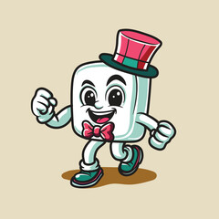 Tooth cartoon mascot with hat and scarf clean and happy illustration colouring mascot.
