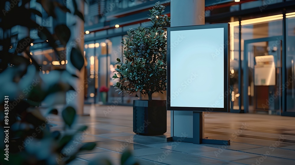 Poster Blank screen vertical interactive kiosk information signage display mockup monitor mock up on stand : Generative AI