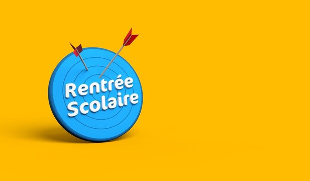 une cible avec deux fl&egrave;ches plant&eacute;es et le texte rentr&eacute;e scolaire &eacute;crit dessus pour les offres de rentr&eacute;e - rendu 3D