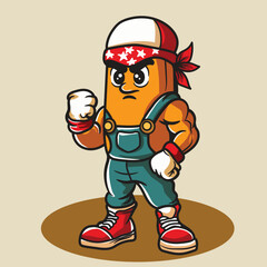 A male cartoon Fighter with hat Mixed Martial Artist Mascot Logo colouring Design
