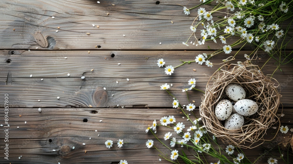 Sticker Rustic Easter symbols on wooden background