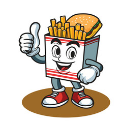  French fries with burger, thumbs up cartoon mascot illustration colouring character vector clip art
