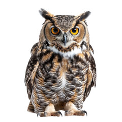 Naklejka premium Majestic Owl with Intense Gaze Against a Black Background