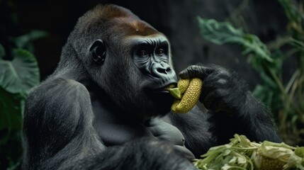 Obraz premium Gorilla Eating Corn