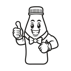 Bottle hot sauce icon mascot happy face. Black and white design part 1!