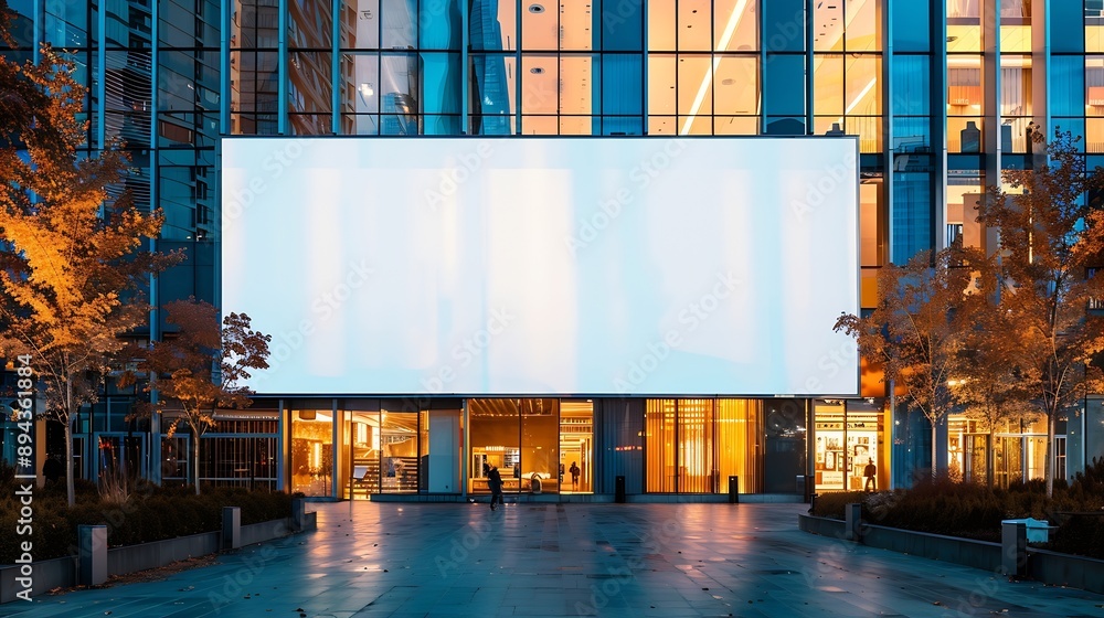 Poster large horizontal blank advertising poster billboard banner mockup in front of building in urban city