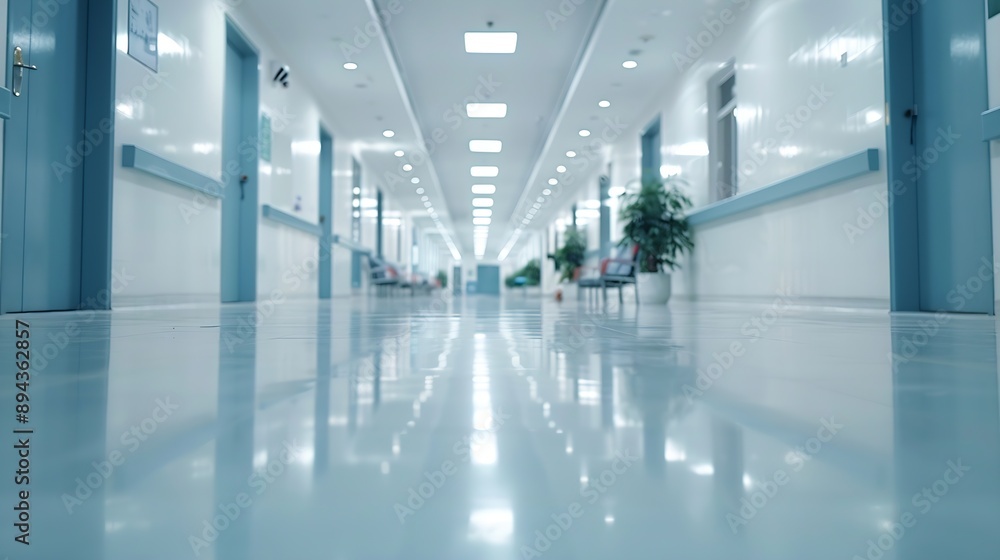 Poster Blur abstract background of corridor in clean hospital Blurred view of aisle in office with light floor Blurry lobby and waiting area in hotel Defocused empty area for event hall in sh : Generative AI