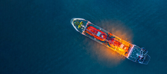 Aerial view Oil and Gas tanker ship LPG tanker ship transportation oil and gas from refinery on the...