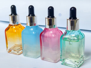 sleek glass dropper bottle filled with golden liquid serum, collagen-rich skincare.its luxurious and organic packaging, the mockup captures the product's dermatological benefits, blending beauty