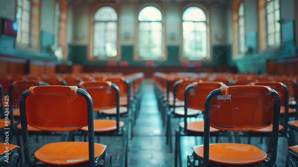 Poster Empty classroom with many Lecture Chair : Generative AI