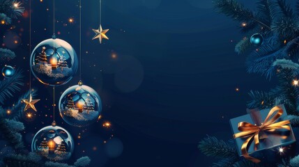 Fototapeta premium Christmas Baubles with Candlelight and Gift.