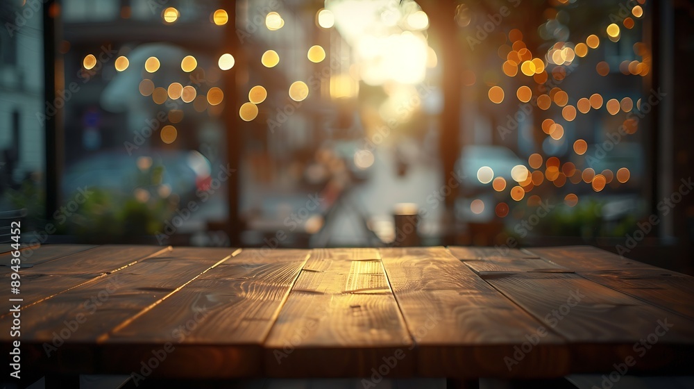 Aufkleber empty table to showcase your product against the background of a blurred cafe golden bokeh high qual