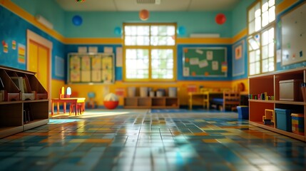 Fototapeta premium Photo of Empty elementary school classroom : Generative AI