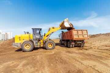 Obraz premium Construction Site with Loader and Dump Truck