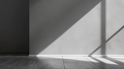 Grey wall with shadows. Geometric shadow on grey wall. Minimal interior background 