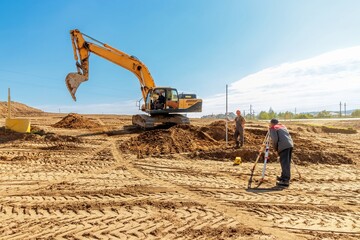 Surveying and Excavation Work at Construction Site