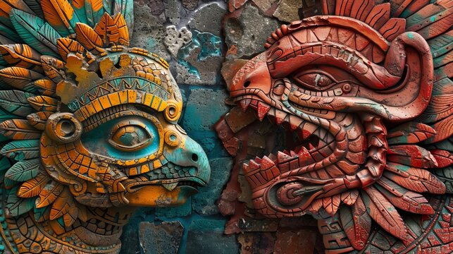Aztec Masks Facing Each Other