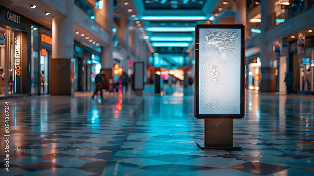 Poster Modern empty totem kiosk signage in a shopping center shop Blank space for adversting and message : Generative AI