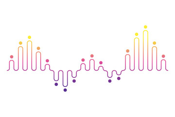 Color sound wave. Audio digital equalizer technology, musical pulse Illustration. Voice line waveform or volume level symbol. Curve radio wave