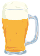 取手付きジョッキに注がれたキンキンに冷えたビールのイラストアイコン／シュワシュワなし