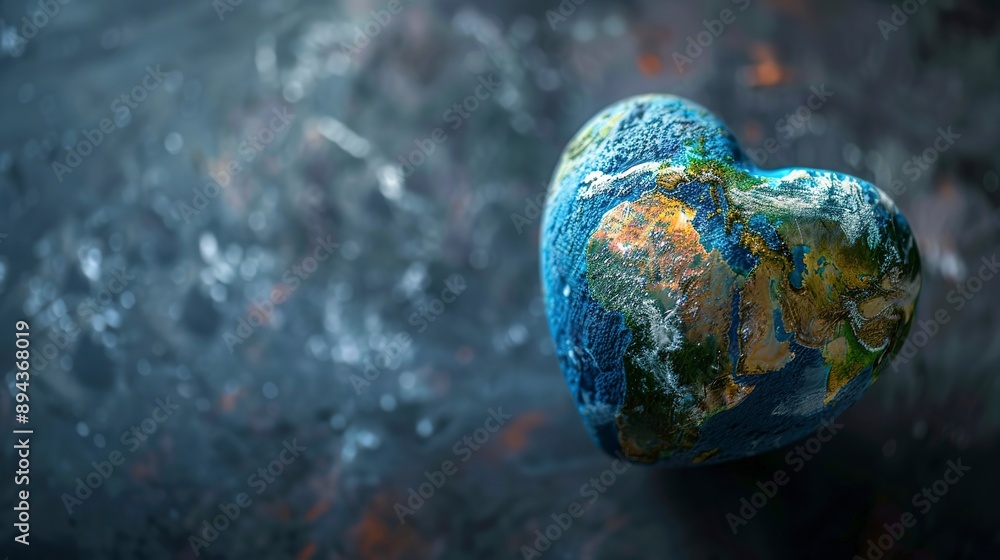 Aufkleber planet earth in the shape of a heart with selective focus and copy space