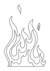 Fire flame line icon. Cartoon heat wildfire or bonfire, burn power fiery. Power light energy silhouette linear style. Campfire element in flat style