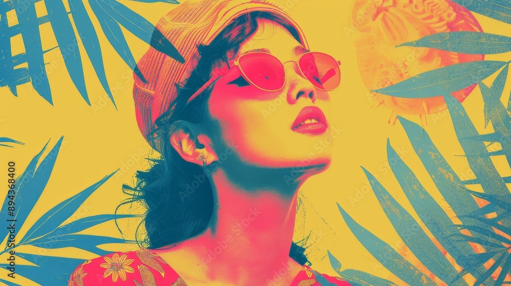 Canvas Prints Vibrant fashion portrait with colorful sunglasses design fashion