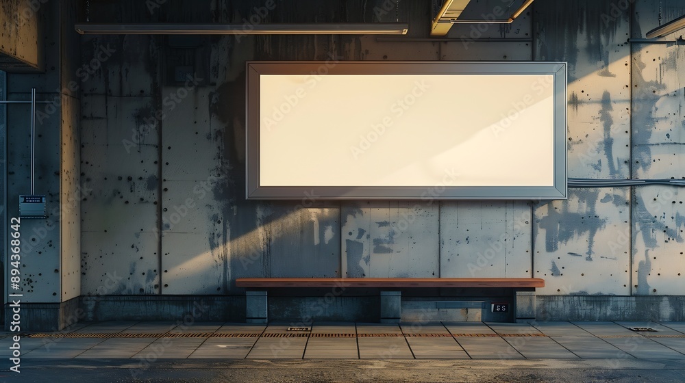 Poster billboard mockup on the wall of a building with an empty outdoor advertising screen : generative ai