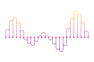 Color sound wave. Audio digital equalizer technology, musical pulse Illustration. Voice line waveform or volume level symbol. Curve radio wave