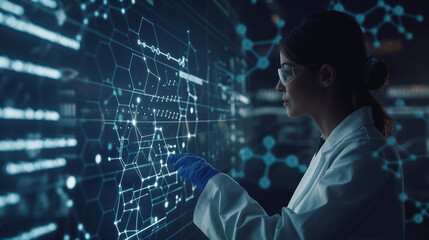 Doctor analyzing molecular structure on smart interface for medical science