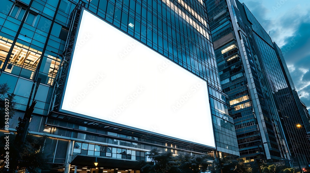 Poster large horizontal blank advertising poster billboard banner mockup in front of building in urban city