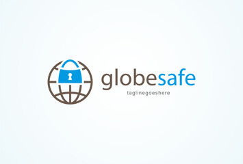 Security logo, Globe with padlock combination, padlock logo design template element, vector illustration