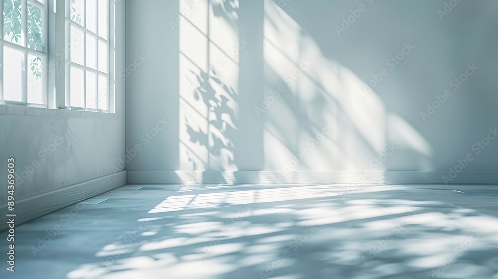 Fototapete abstract white studio background for product presentation empty room with shadows of window display 