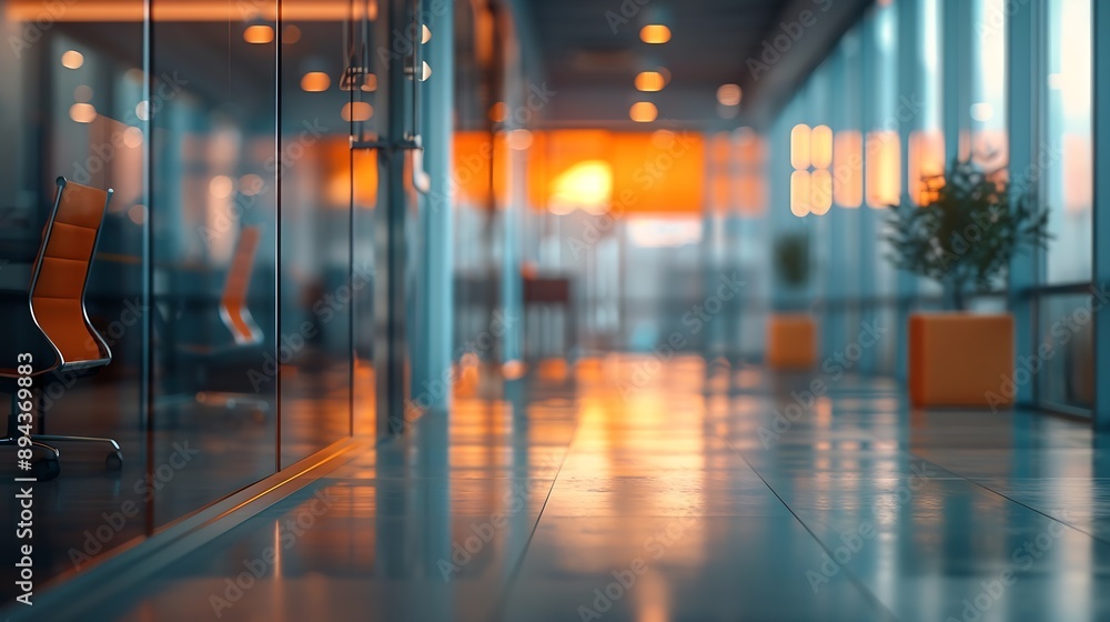 Aufkleber beautiful blurred background of a modern office interior in gray tones with panoramic windows glass 