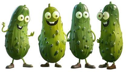 Four Cartoon Pickles with Big Eyes