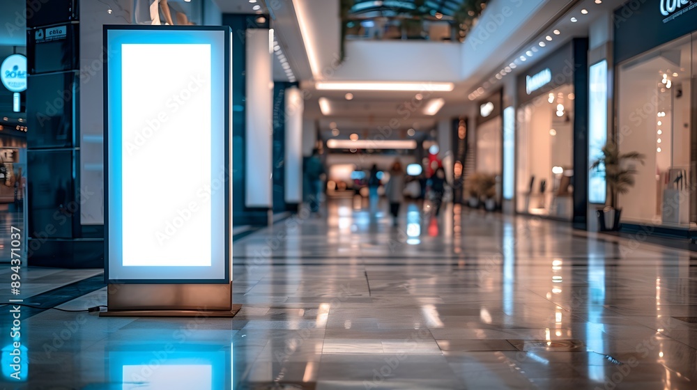 Poster Modern empty totem kiosk signage in a shopping center shop Blank space for adversting and message : Generative AI