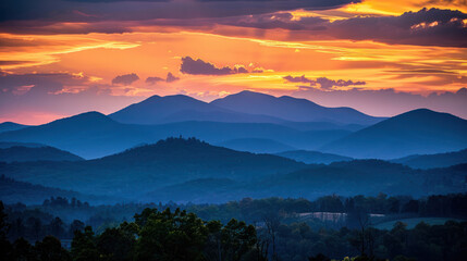 Fototapeta premium Sunset Over Blue Ridge Mountains