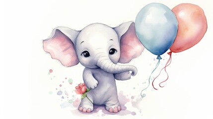 Obraz premium baby elephant holding a balloon