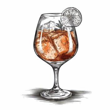 recommend clip art: Black and white Vintage engraved art of a Aperol Spritz isolated on white background, ink sketch illustration, simple vector art design, highly detailed line art, high contrasty