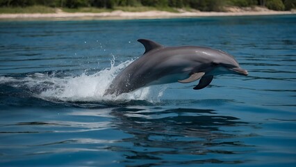 Naklejka premium Dolphins creating beautiful patterns as they leap together
