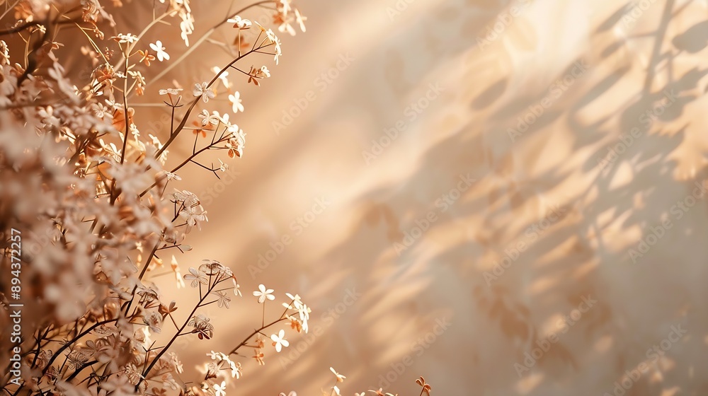 Poster warmtoned floral shadows on the walls in the house for a minimalist style background : generative ai