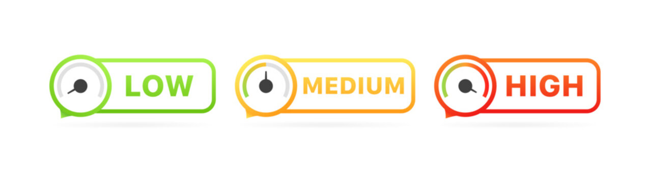 Low medium high level set icons. Flat style. Vector icons.