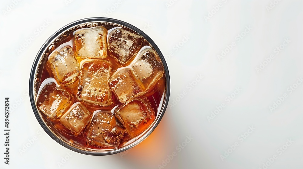 Poster glass of ice coffee isolated on white background from top view : generative ai