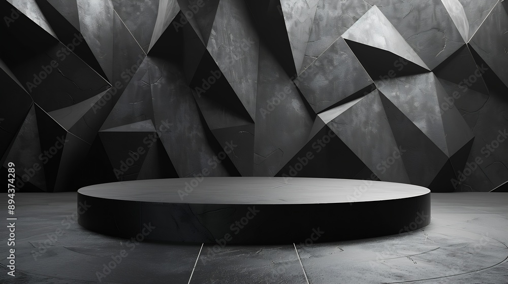 Poster modern dark black stage mockup with abstract geometric pattern of corners edges and triangles as rel